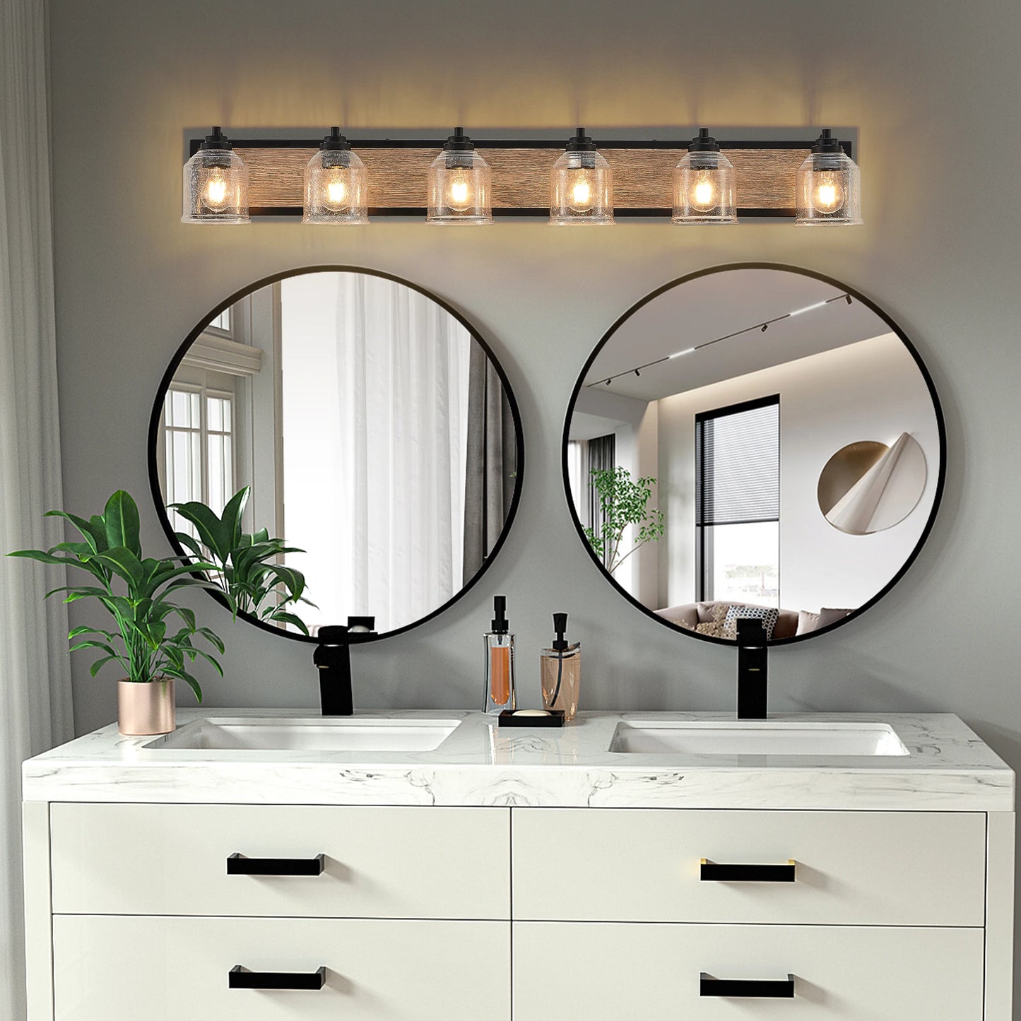 Rustic Farmhouse Vanity Light Fixture Wall Sconce With Wood Backplate