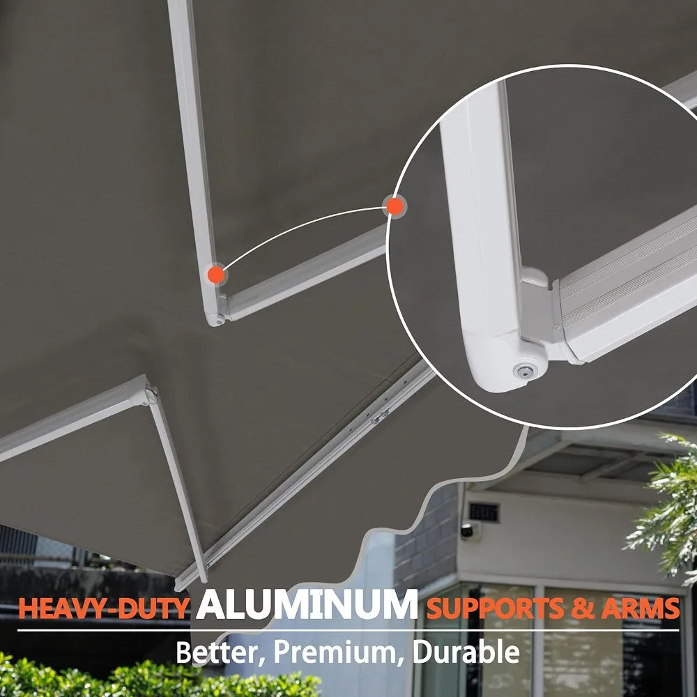 12x10 FT Manual Retractable Outdoor Patio Awning, Window Sun Shade Shelter with Crank Handle & Canopy for Deck, Backyard