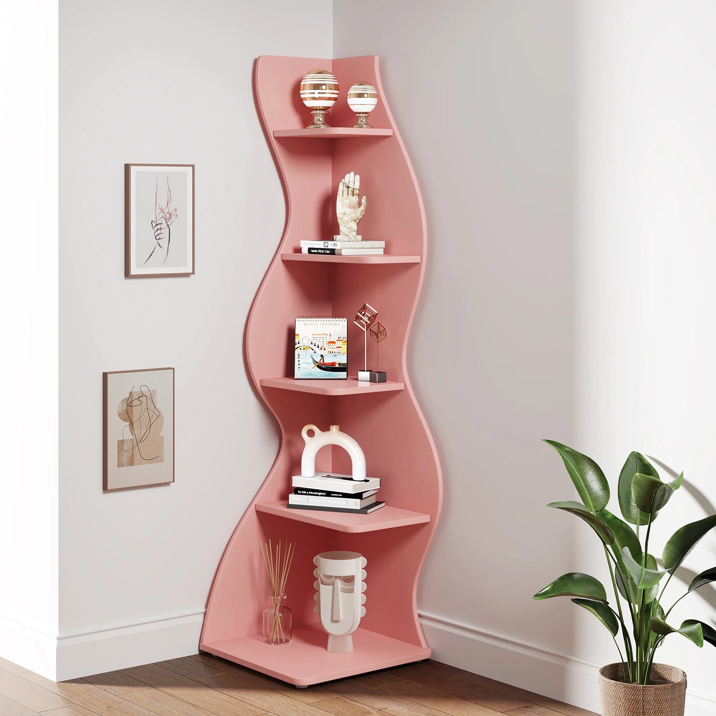 Tribesigns Corner Shelf 5 Tier Wall Bookshelf and Plant Stand