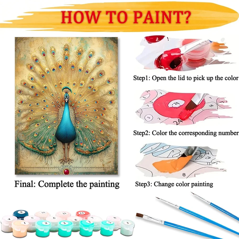 Peacock Paint By Numbers Kit On Canvas For Adults Home Decor