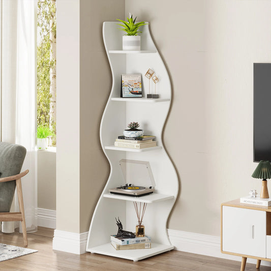 Tribesigns Corner Shelf 5 Tier Wall Bookshelf and Plant Stand