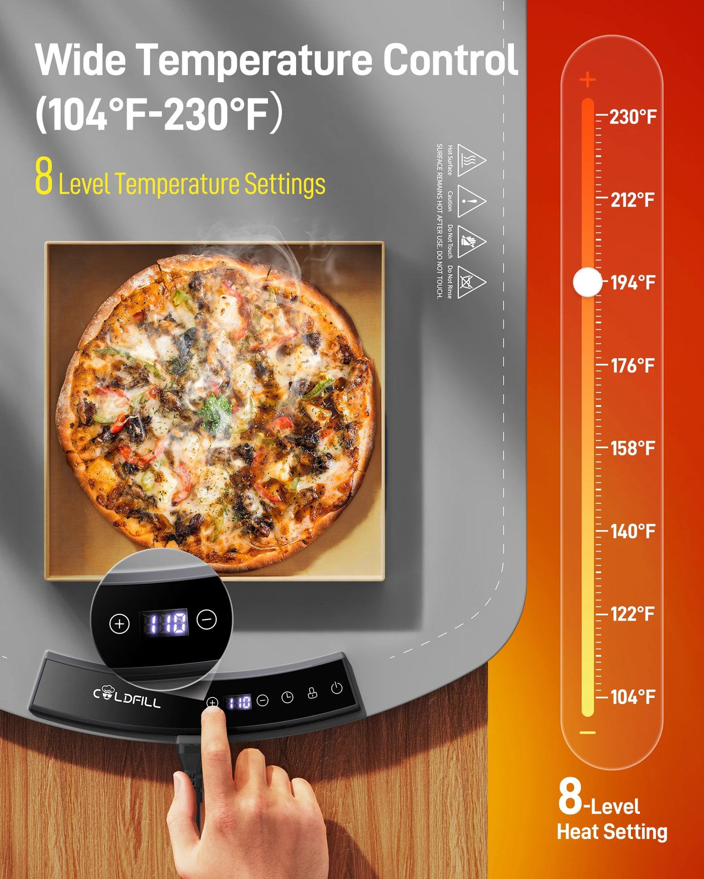 Electric Warming Tray With 8 Temperature Settings And Fast Heating