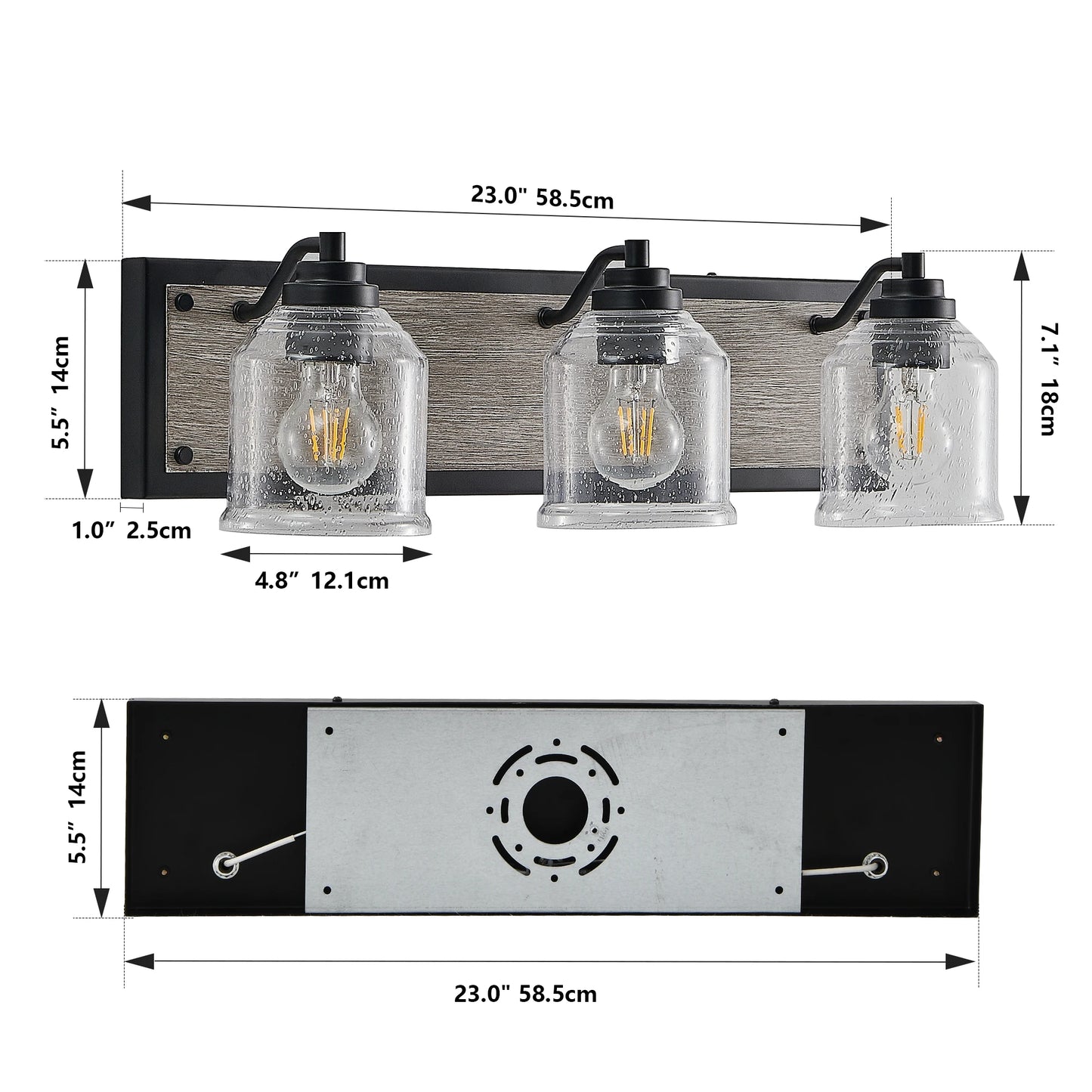 Rustic Farmhouse Vanity Light Fixture Wall Sconce With Wood Backplate