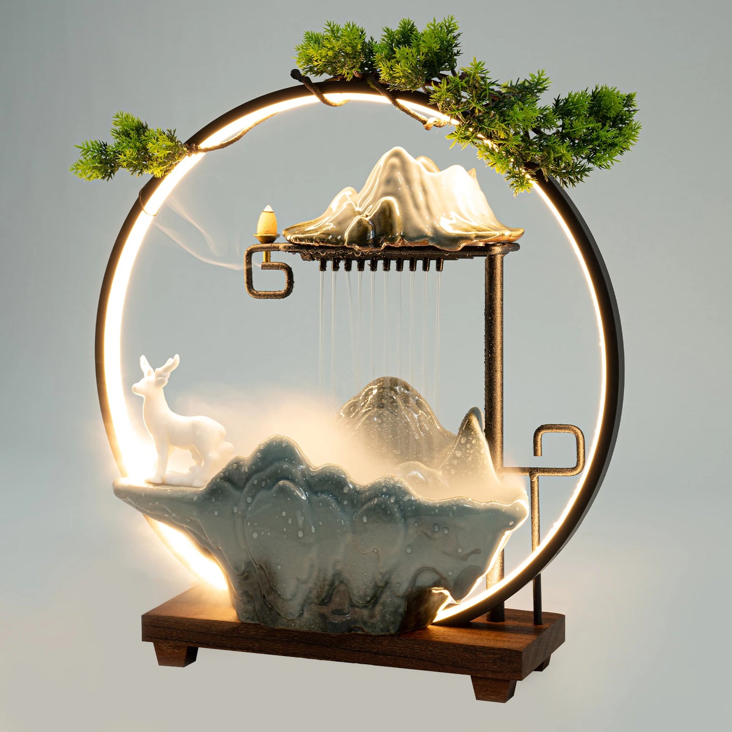 Tabletop Fountain With LED Lights Indoor Rockery Waterfall Office Decor