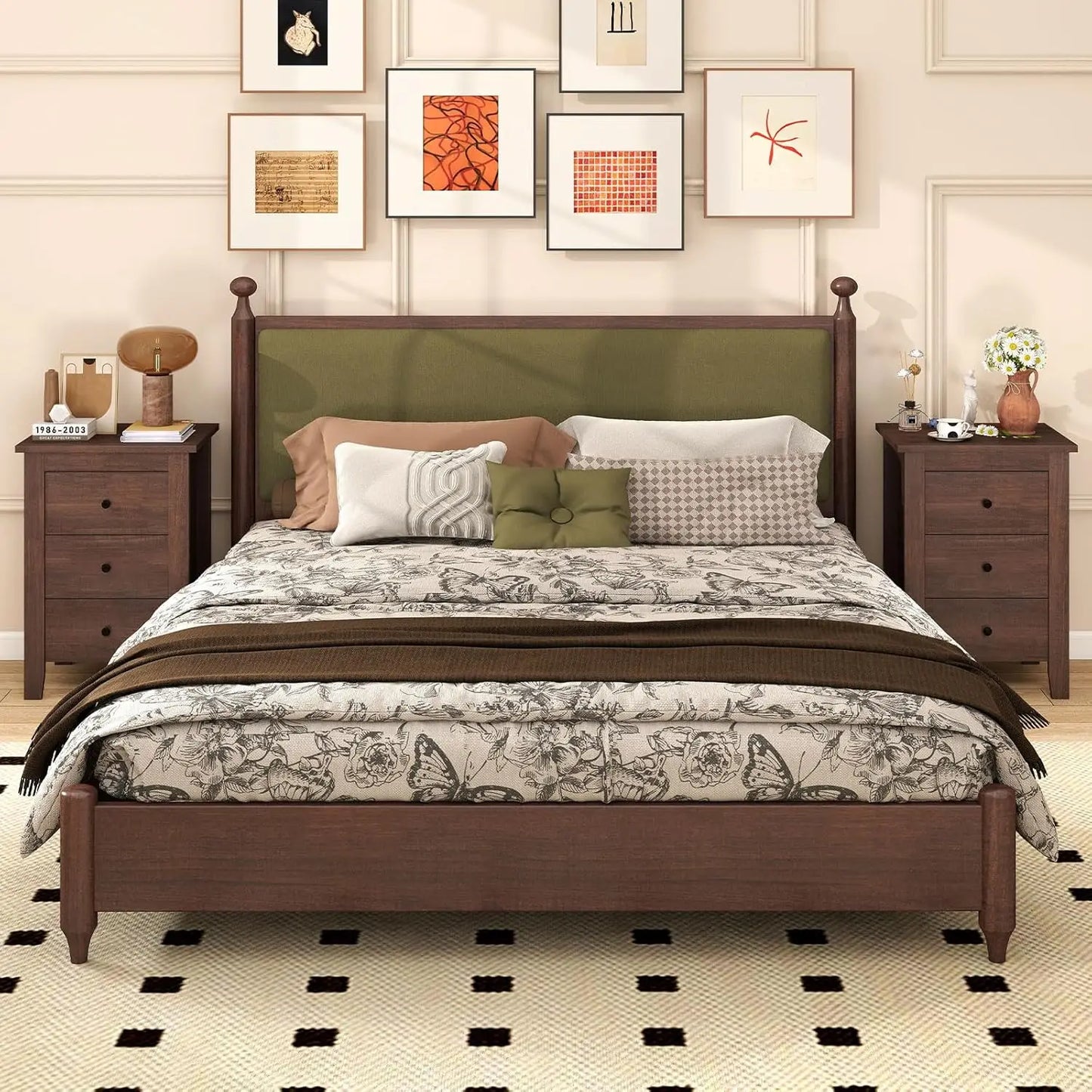 Set Of 2 Wood Nightstands With 3 Drawers And Storage