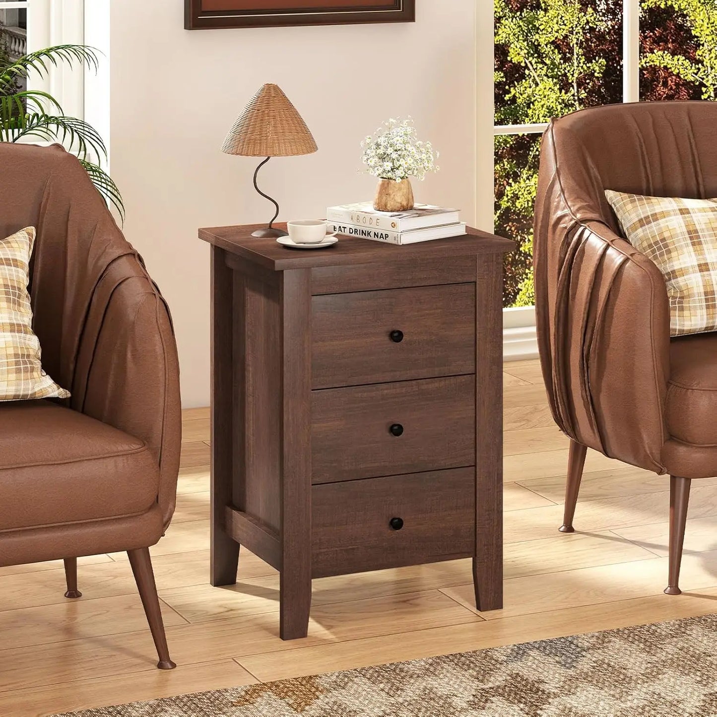 Set Of 2 Wood Nightstands With 3 Drawers And Storage