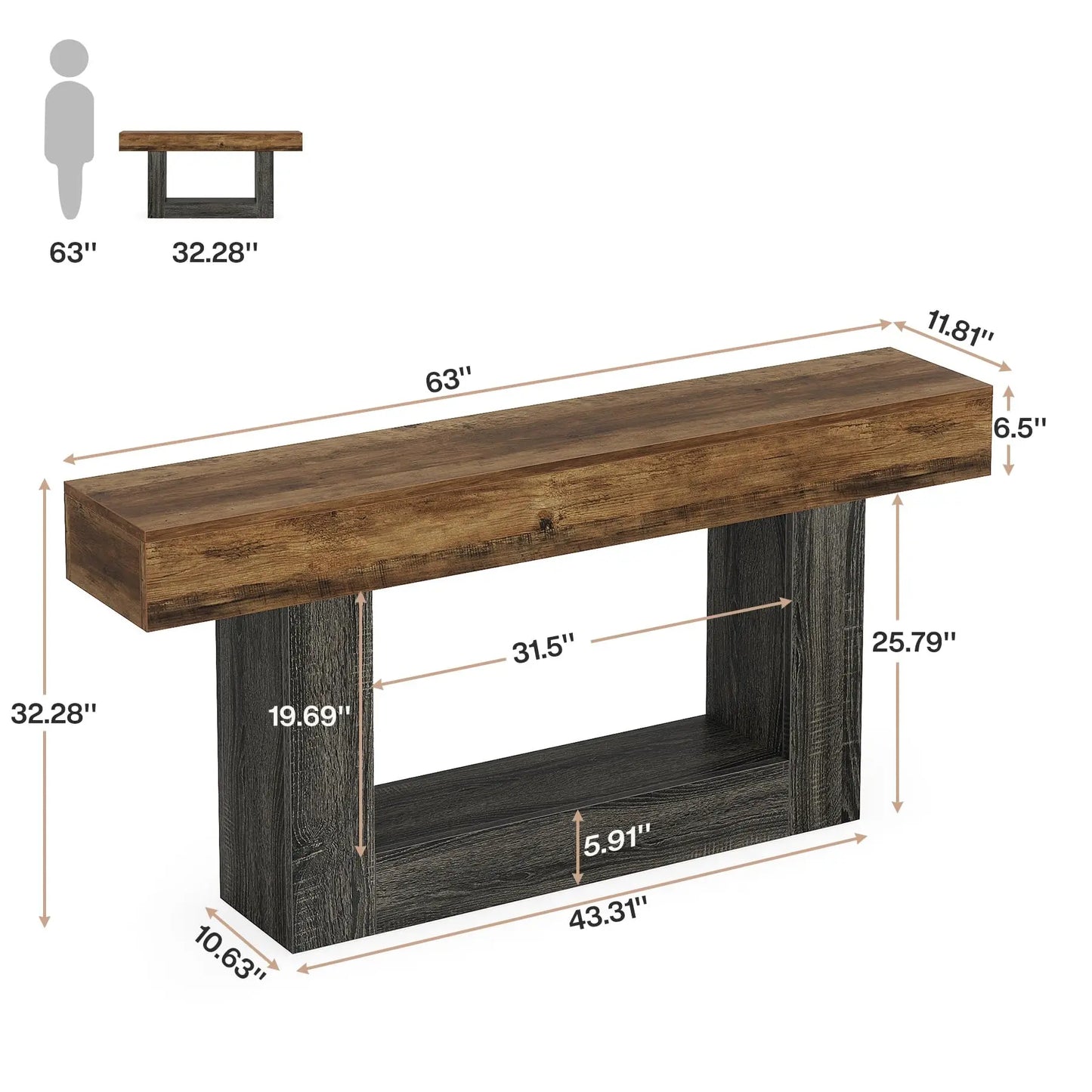 Tribesigns Farmhouse Console Table With U-Shaped Base