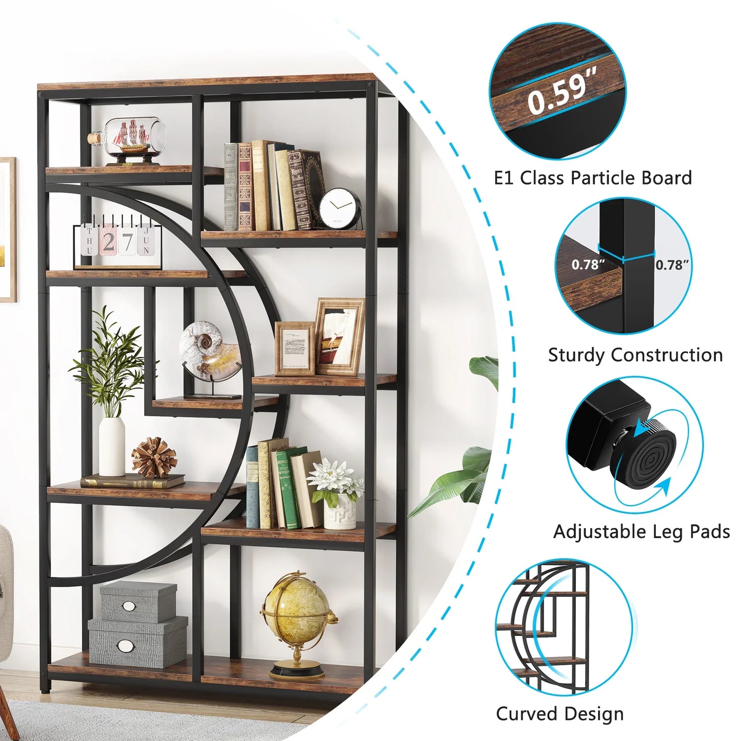 Tribesigns Industrial 5 Tier Etagere Bookcase Freestanding Shelf