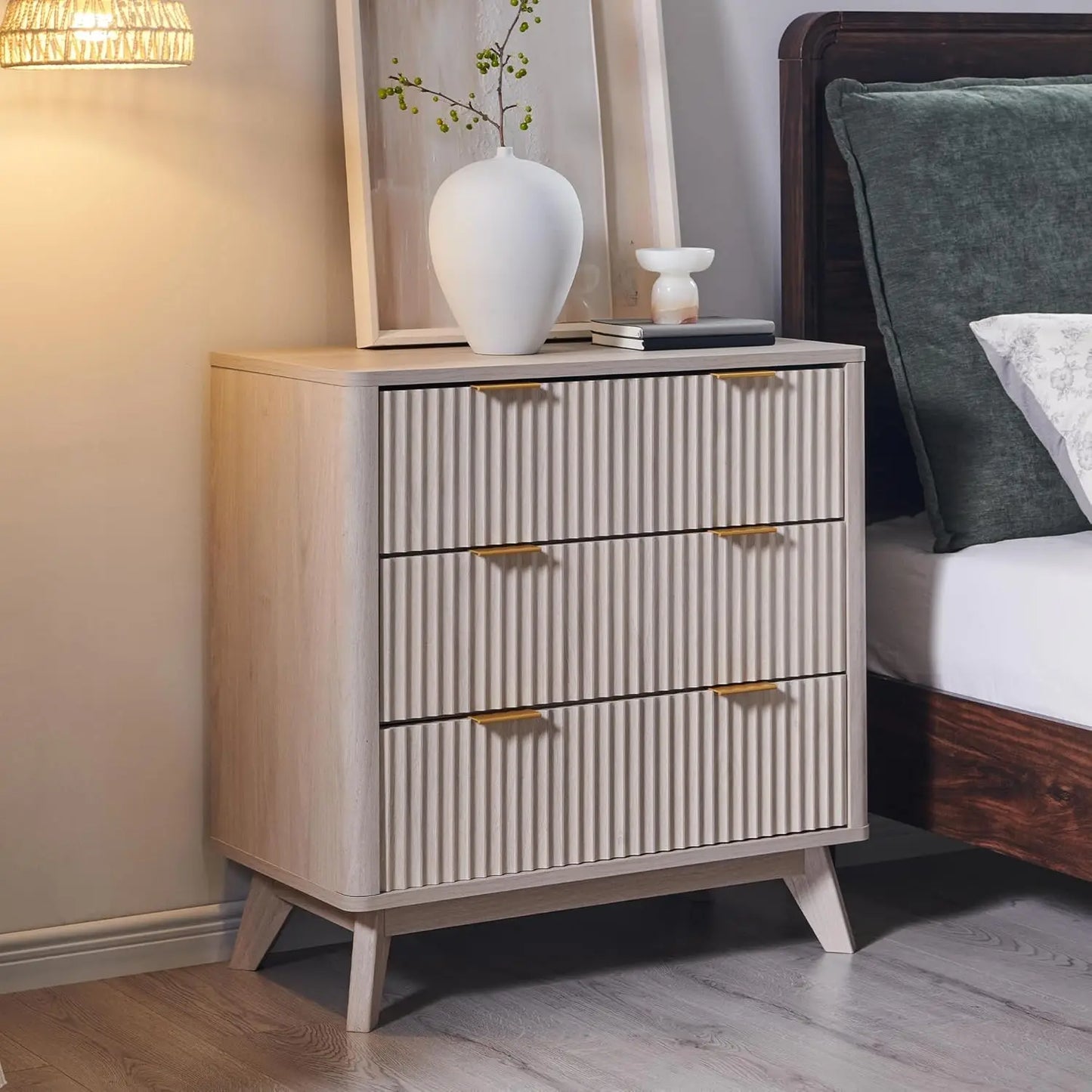Fluted Six Drawer Dresser With Faux Marble Top