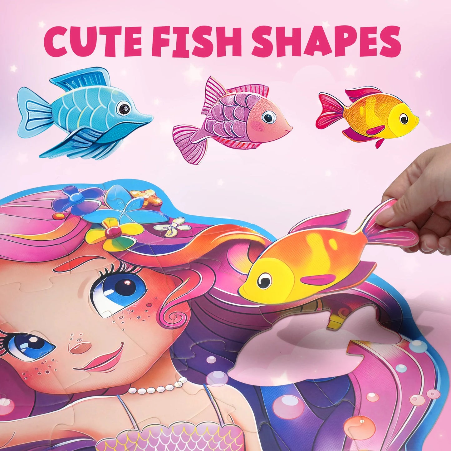 Floor Puzzles for Kids Toddlers Ages 4-6, 52 Piece Mermaid Puzzle, Mermaid Toys, Christmas Birthday Gift for Girls Boys