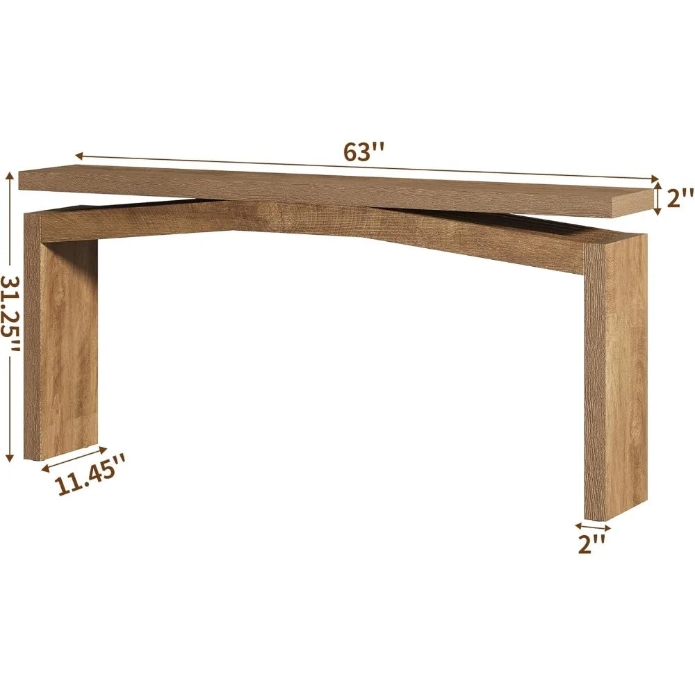 63-Inch Wooden Console Table for Entryway, Living Room, Behind Sofa - Farmhouse Style Narrow Long Rectangular Table