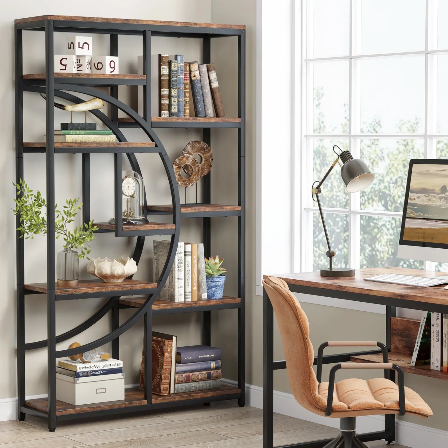 Tribesigns Industrial 5 Tier Etagere Bookcase Freestanding Shelf