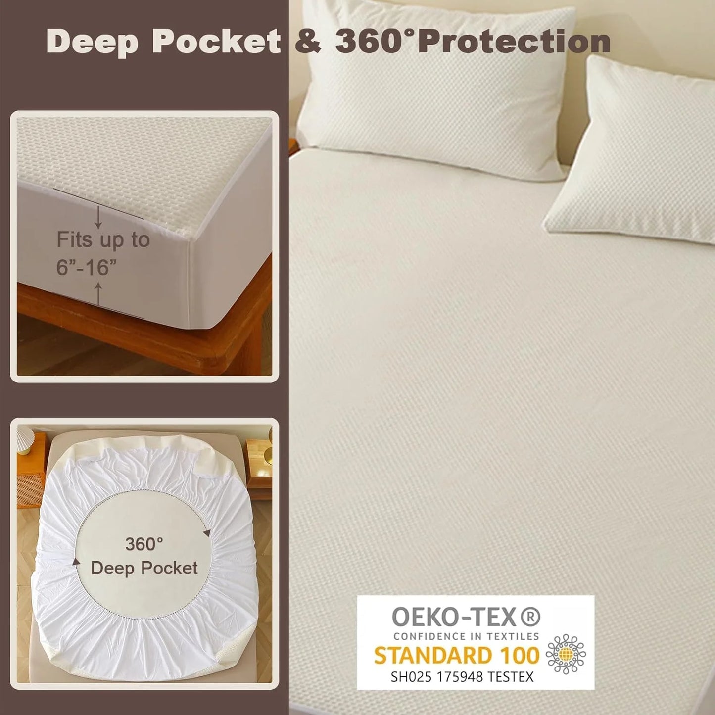 EasYum Bamboo Fiber Waterproof 3-Piece Bed Set With Protector