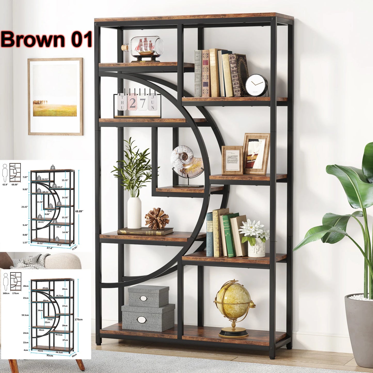 Tribesigns Industrial 5 Tier Etagere Bookcase Freestanding Shelf