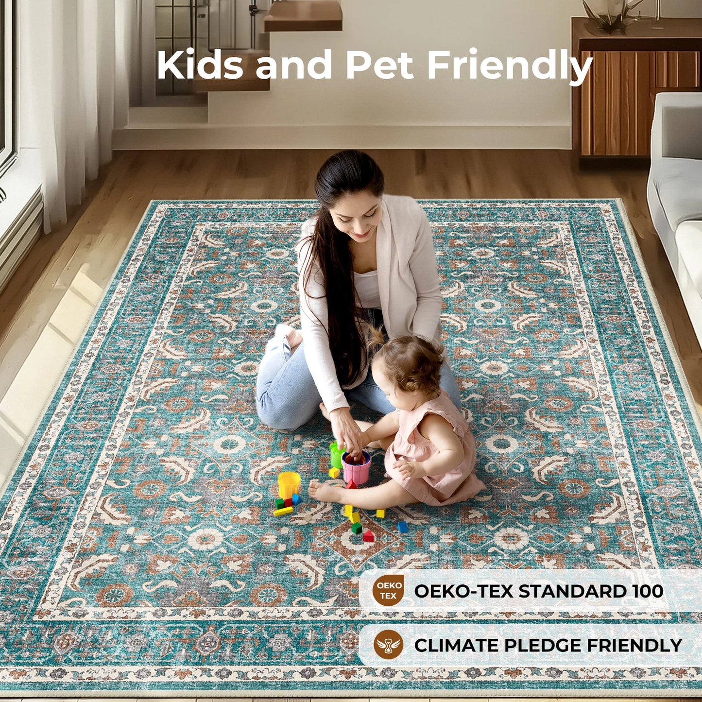 Noned Persian Floral Living Room Rug Hand Tufted Polyester