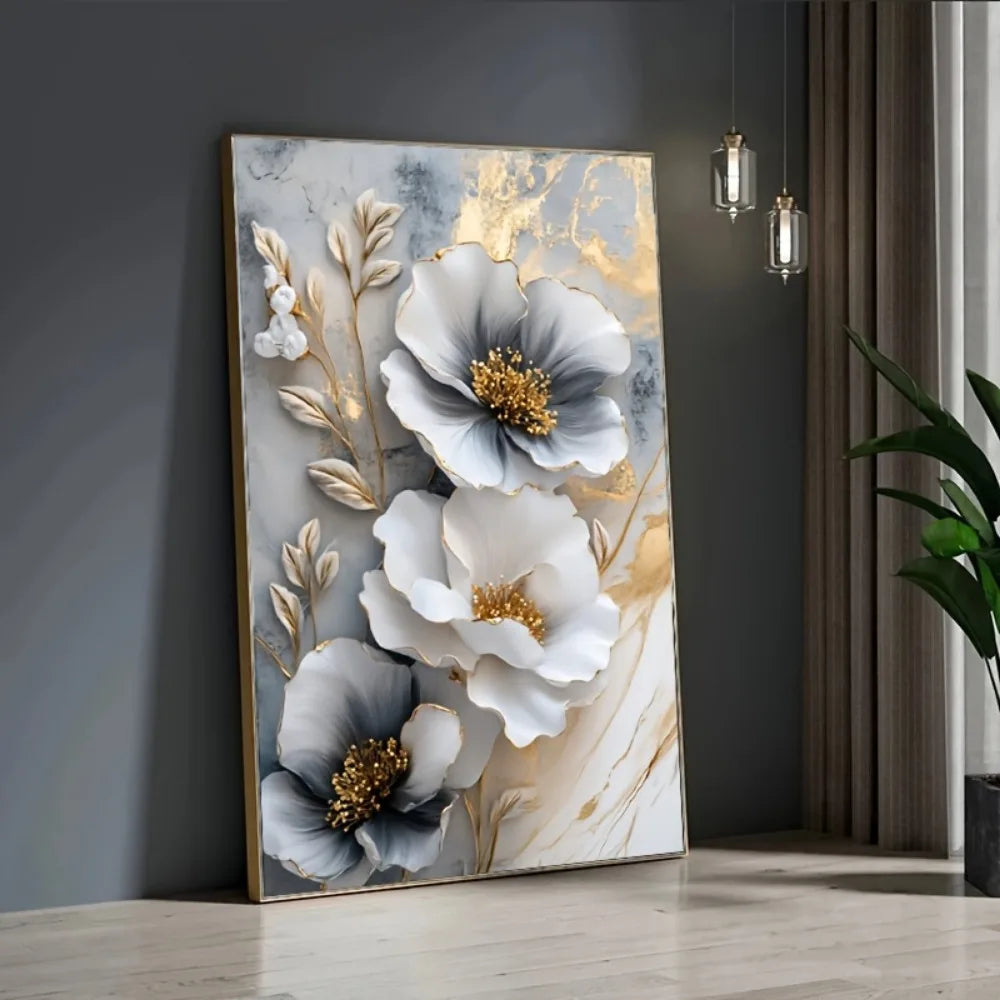 Modern Luxury Floral Canvas Mural Framed 3D Painting For Bedroom