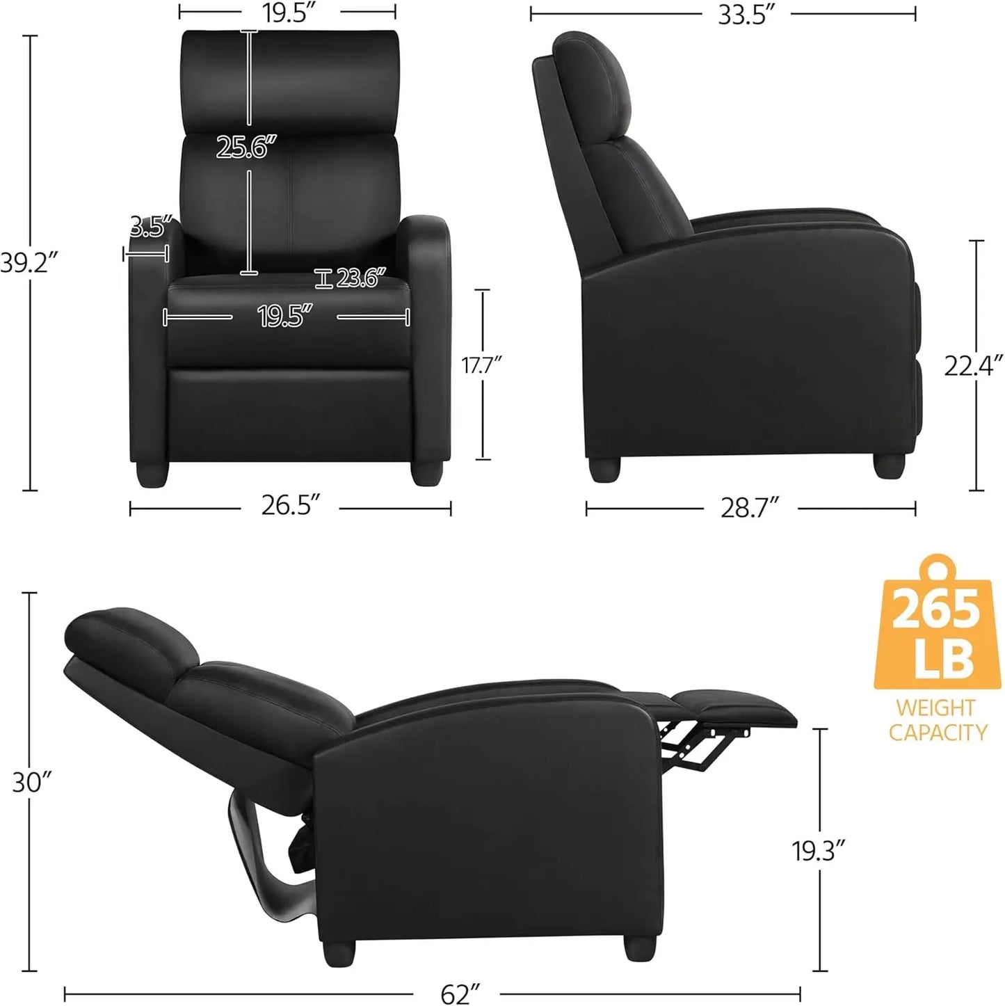 PU Leather Recliner Chair With Lumbar Support For Living Room