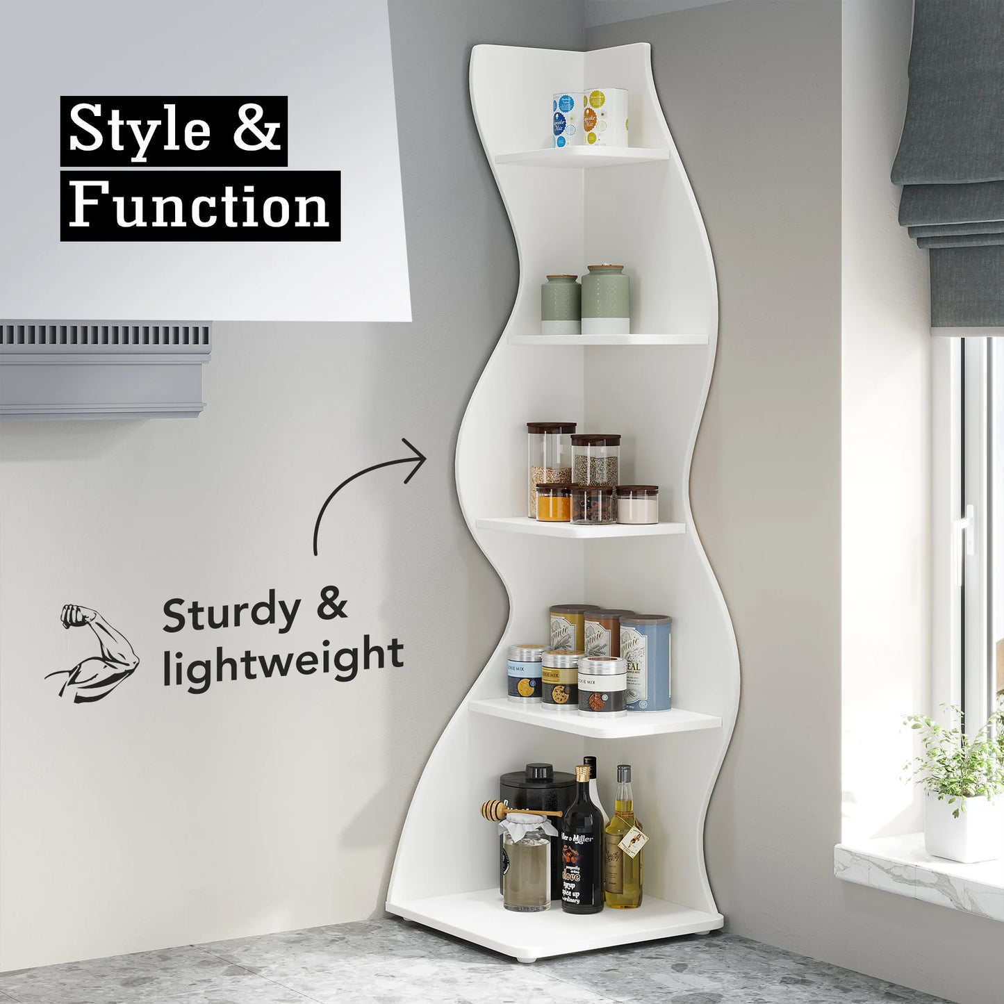 Tribesigns Corner Shelf 5 Tier Wall Bookshelf and Plant Stand