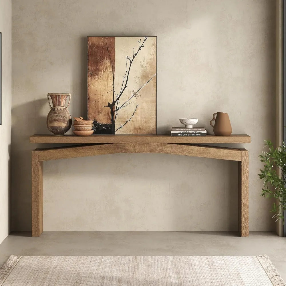 63-Inch Wooden Console Table for Entryway, Living Room, Behind Sofa - Farmhouse Style Narrow Long Rectangular Table