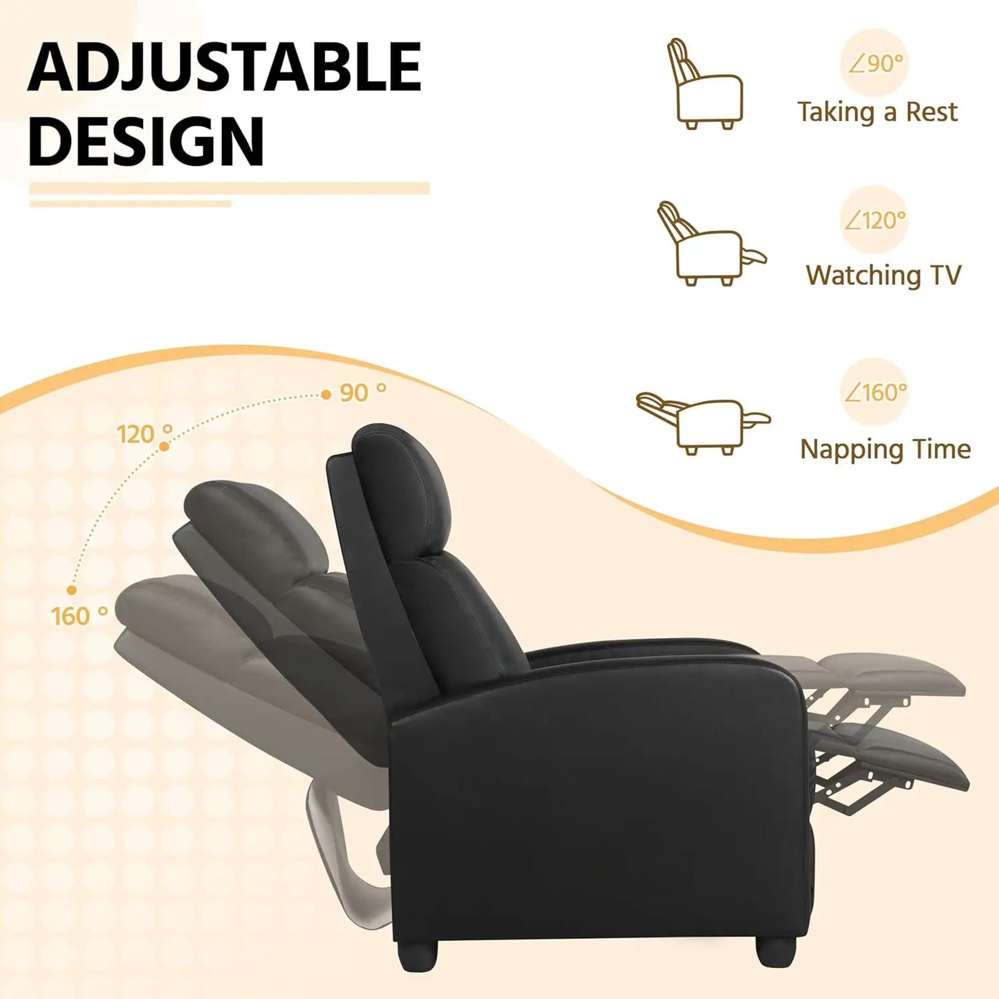 PU Leather Recliner Chair With Lumbar Support For Living Room