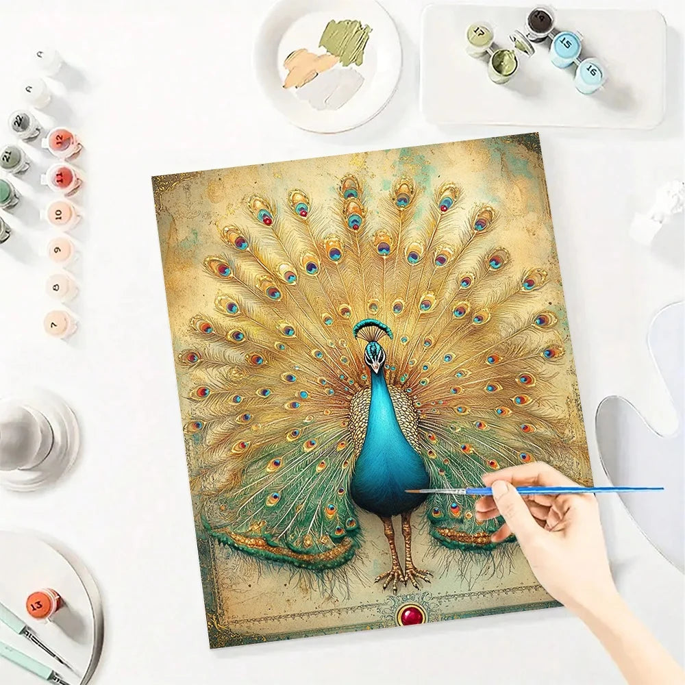 Peacock Paint By Numbers Kit On Canvas For Adults Home Decor