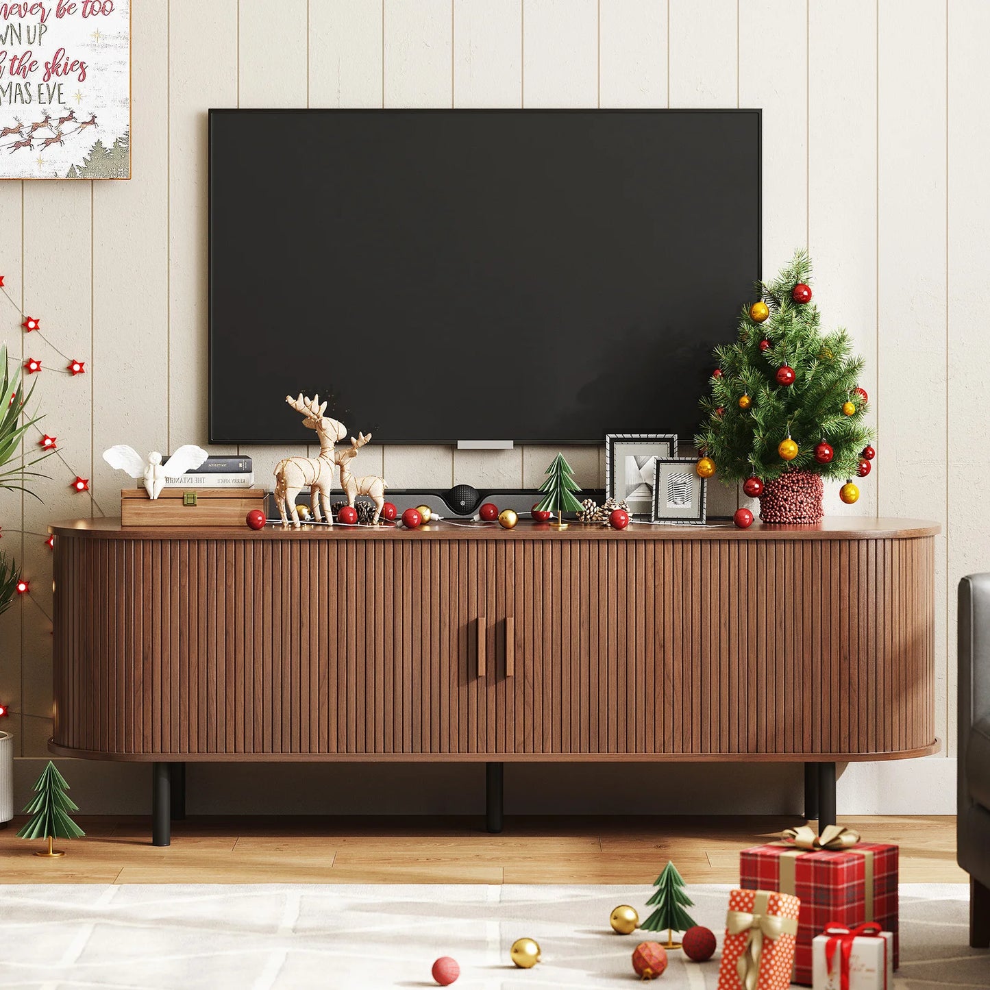 ONBRILL TV Console With Power Outlet And Adjustable Shelves