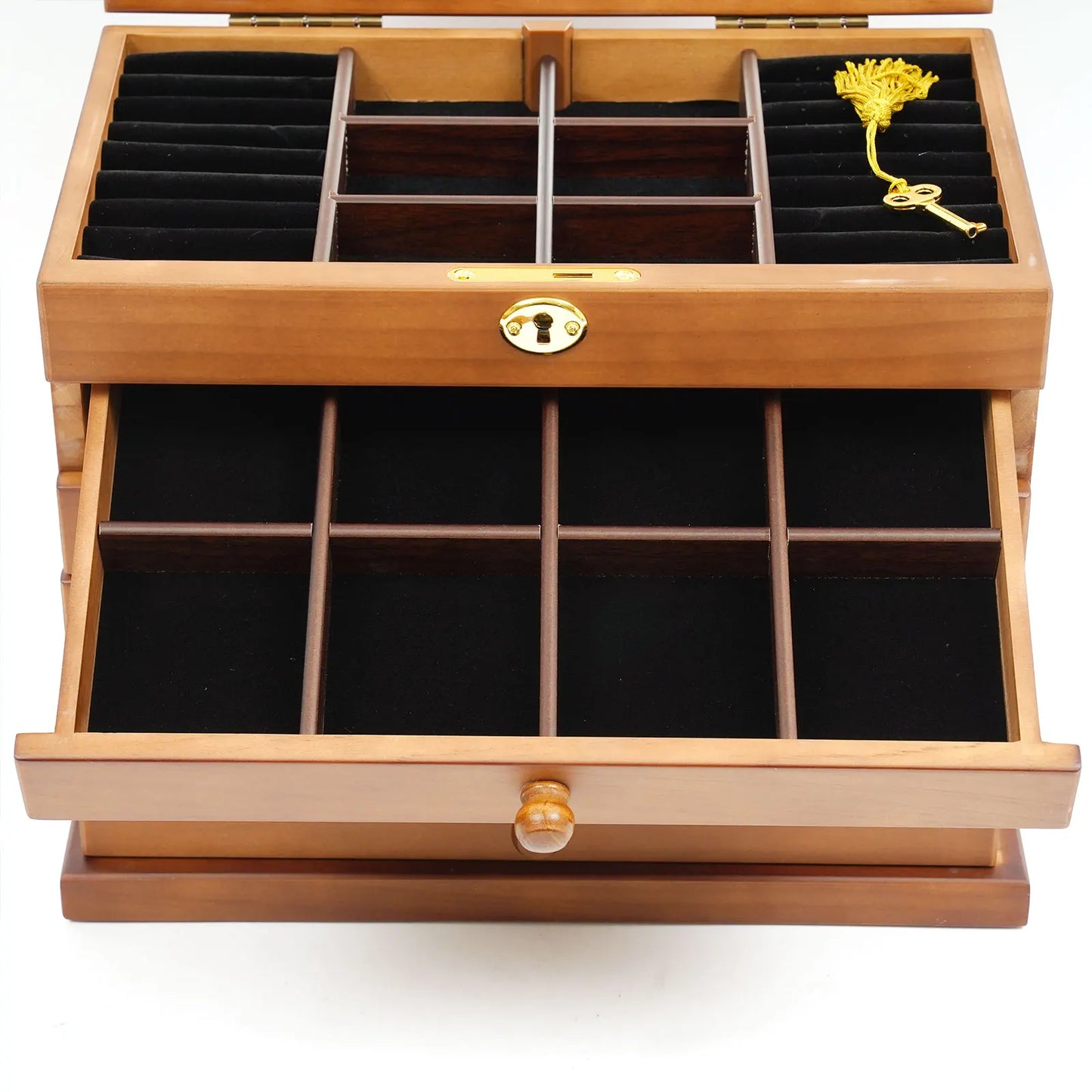 Wooden Jewelry Box With Mirror And Lock Elegant Gift Storage
