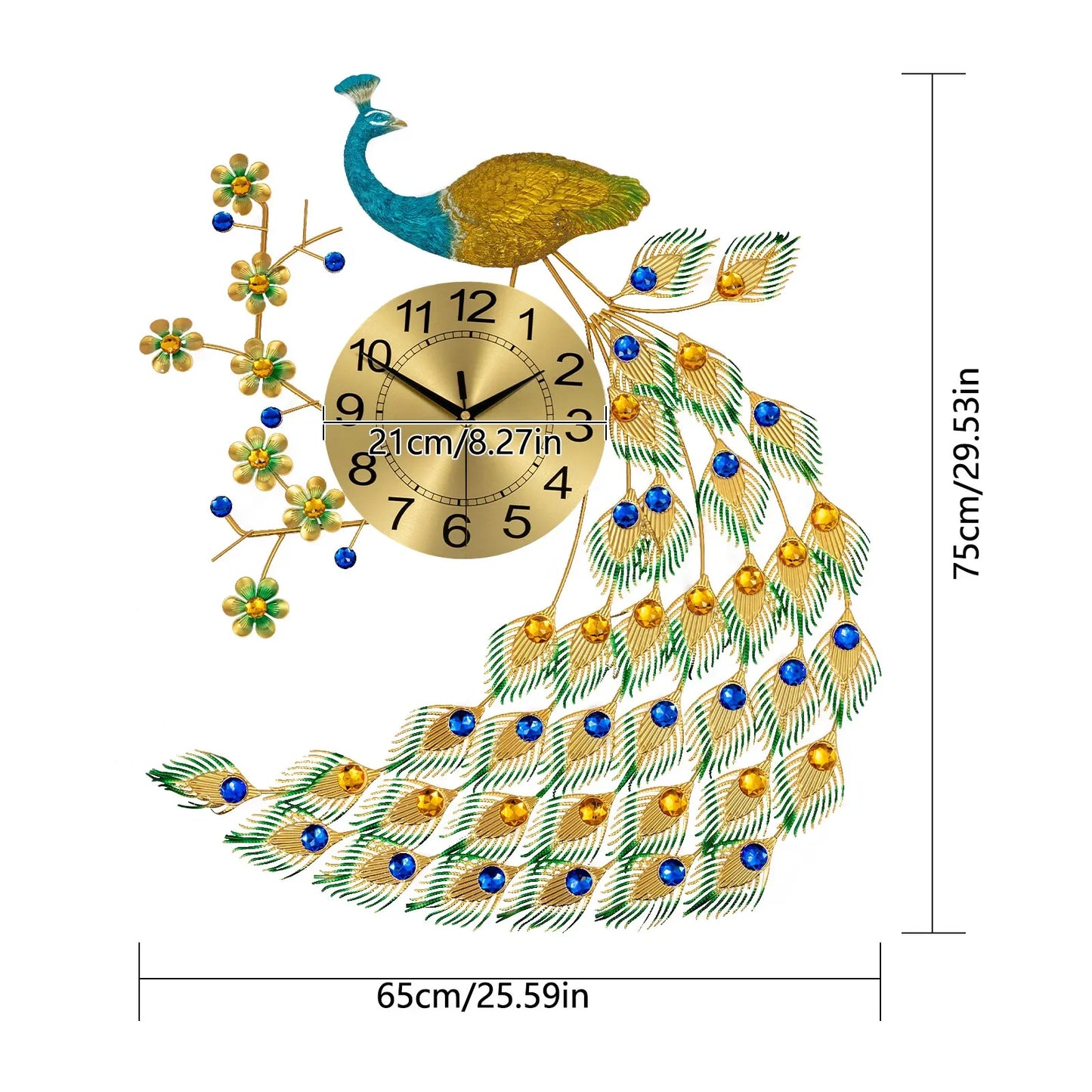 Peacock Metal Wall Clock Luxury Living Room Decor Gift