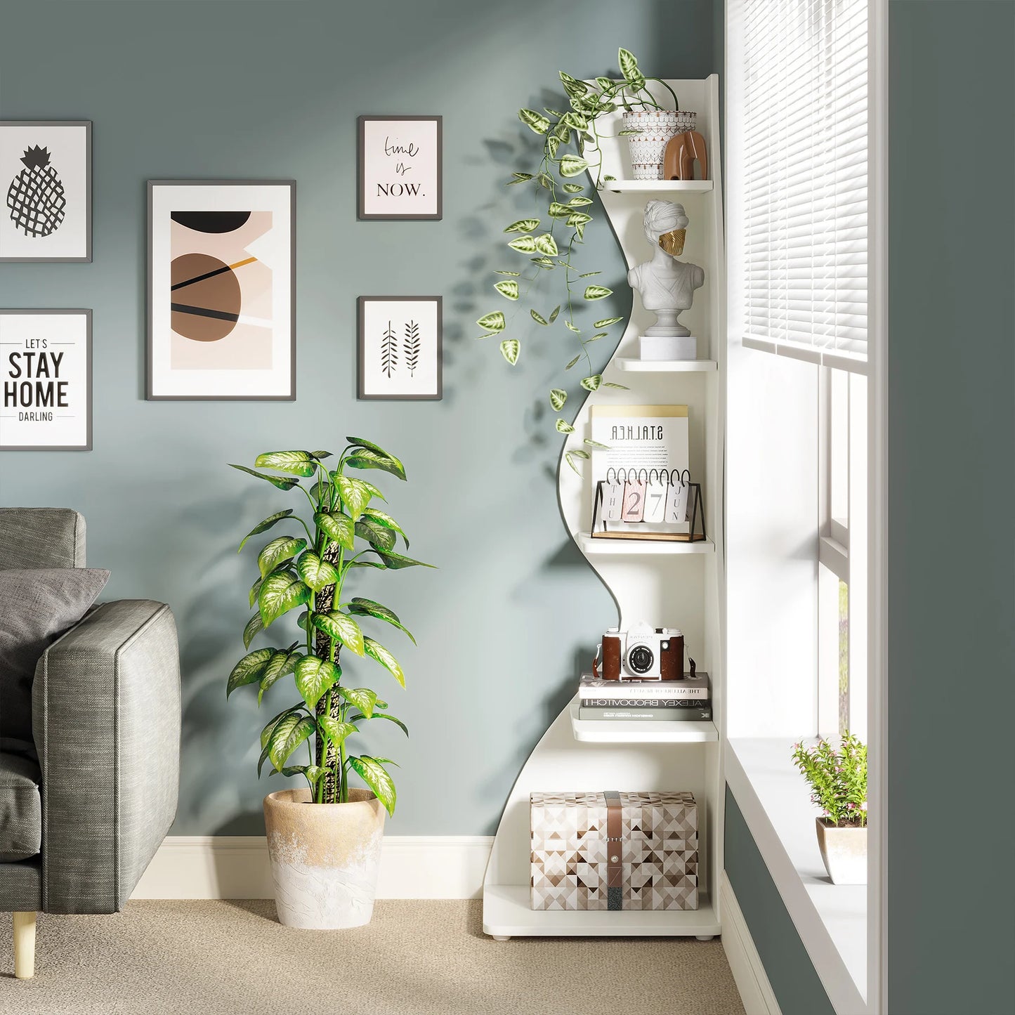 Tribesigns Corner Shelf 5 Tier Wall Bookshelf and Plant Stand