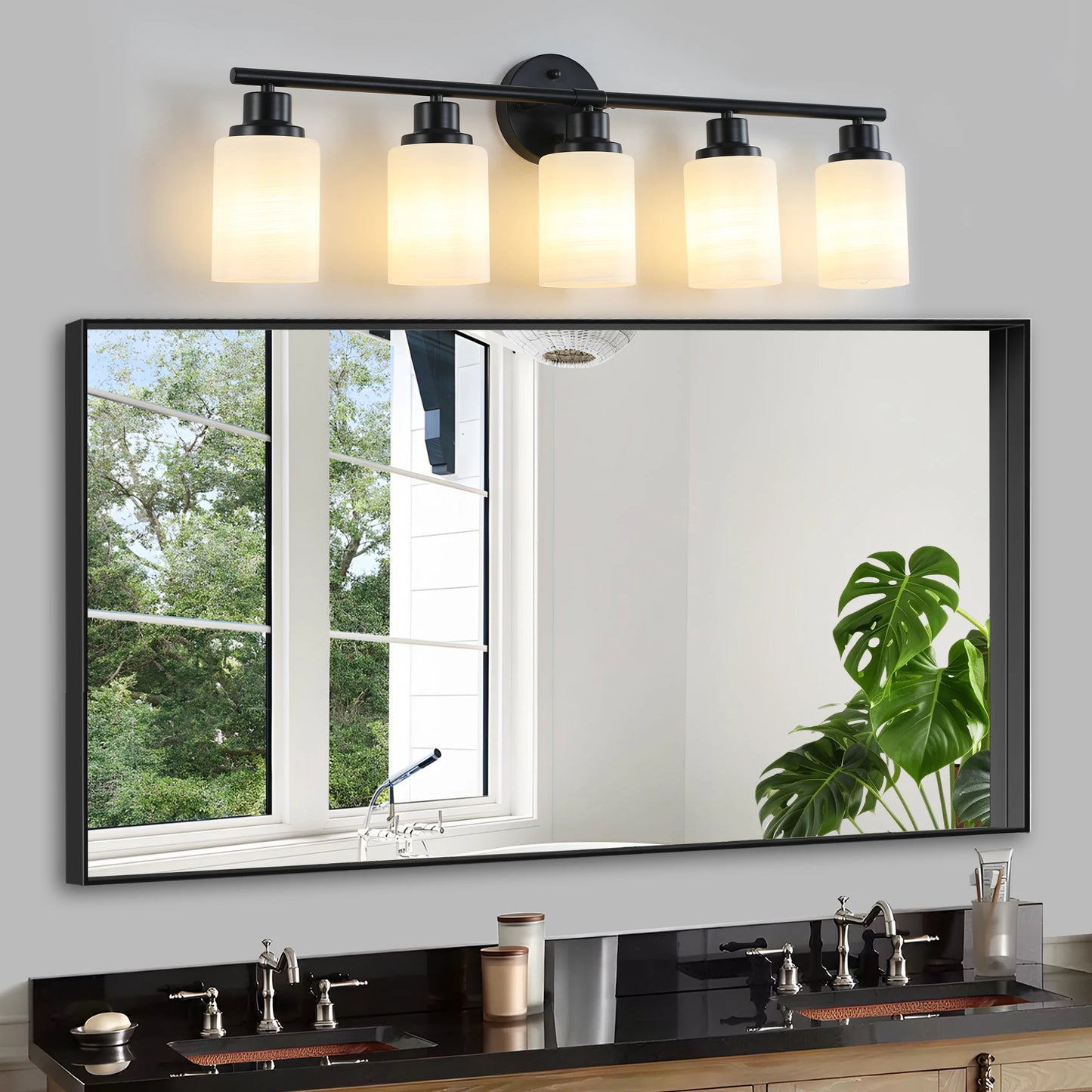 Vanity Light Fixture Four to Six Lights Frosted Glass Shades