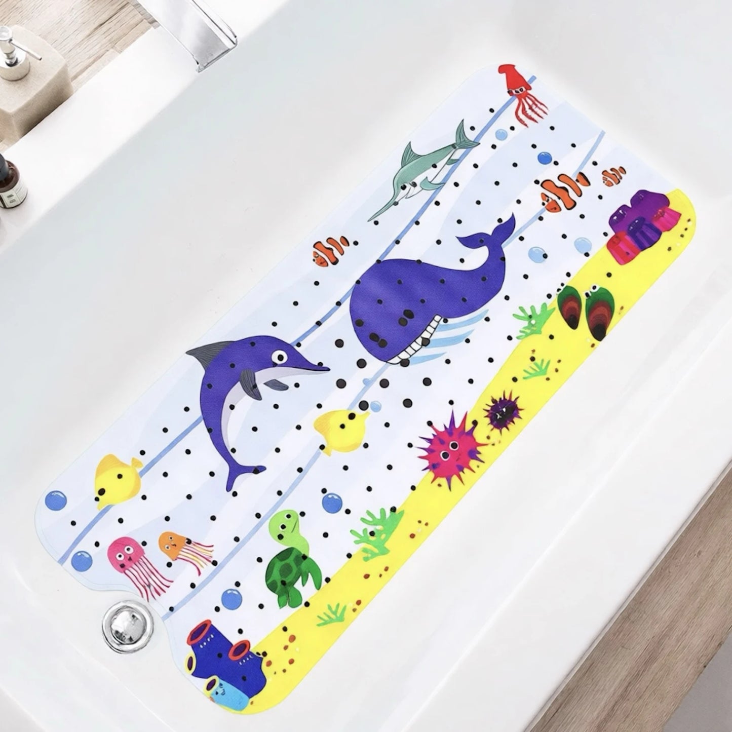 1pc Cartoon Extra Long Bathtub Mat 40x100cm Non Slip Bath Mat for Bathroom Tubs Shower Mats with Suction Cups & Drain Holes