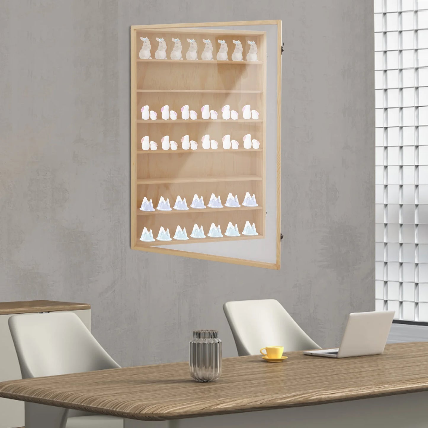 7-Tier Wall Mounted Wooden Display Cabinet For Models