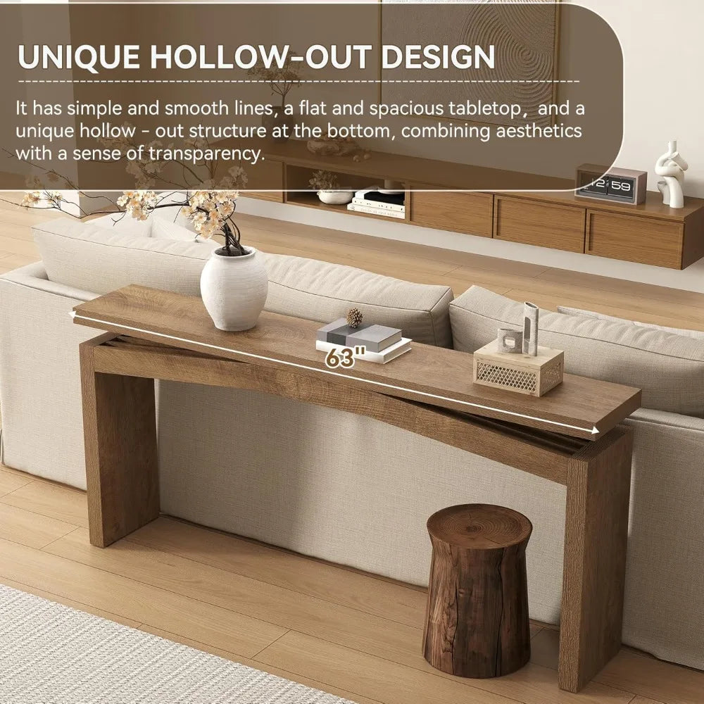 63-Inch Wooden Console Table for Entryway, Living Room, Behind Sofa - Farmhouse Style Narrow Long Rectangular Table