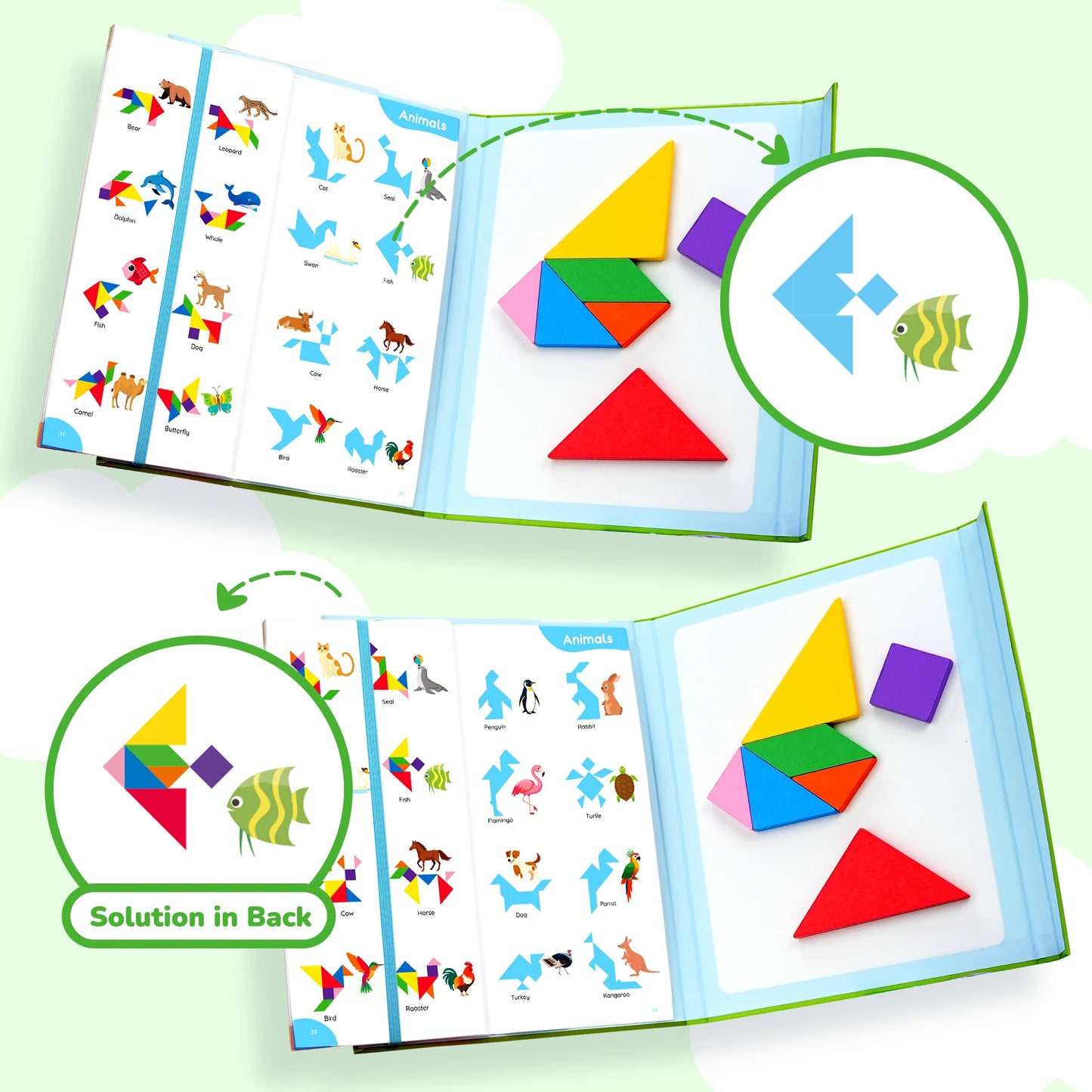 1Set Wooden Magnetic Tangram Puzzle Book Educational Toys For Children Baby Kid Portable Montessori Learning Intelligence Gifts