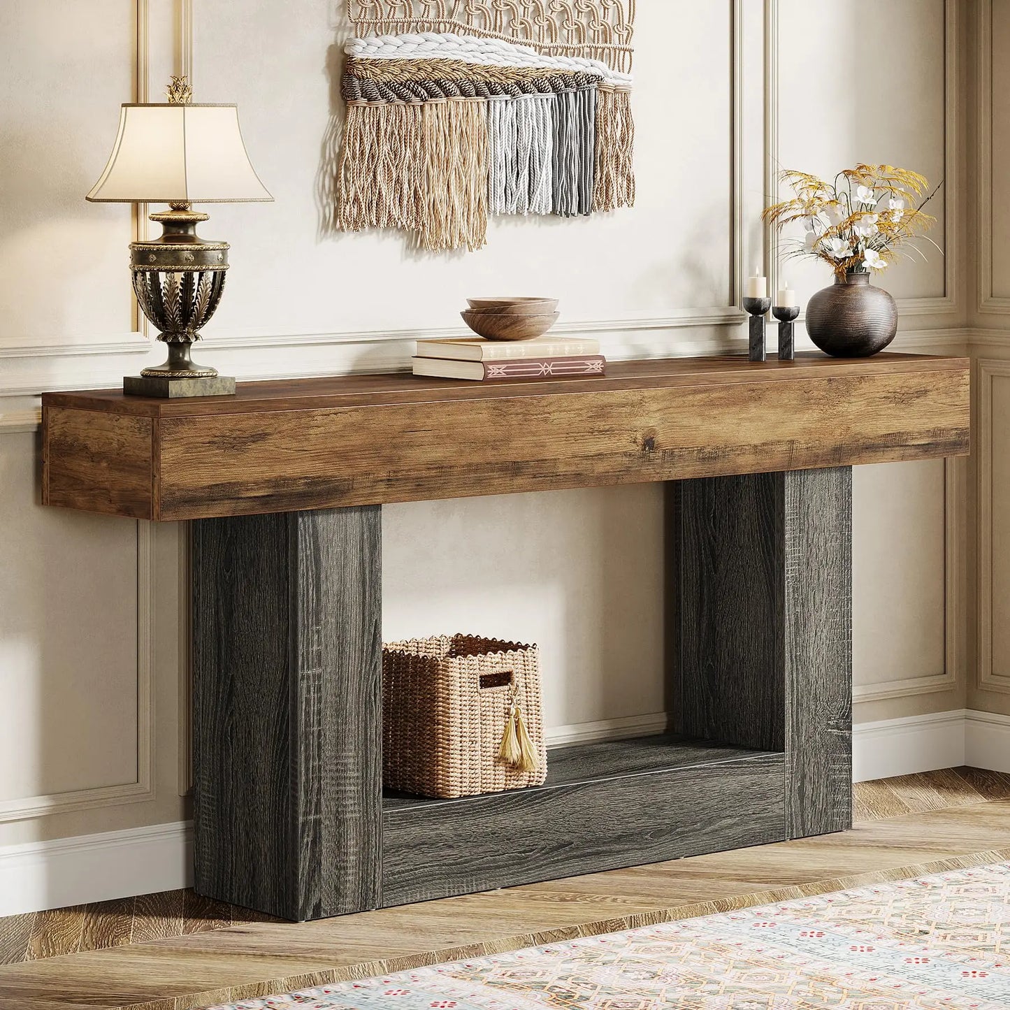 Tribesigns Farmhouse Console Table With U-Shaped Base