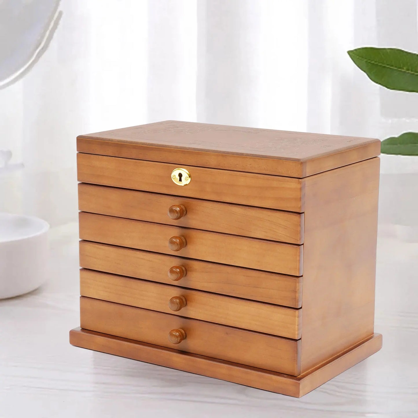 Wooden Jewelry Box With Mirror And Lock Elegant Gift Storage